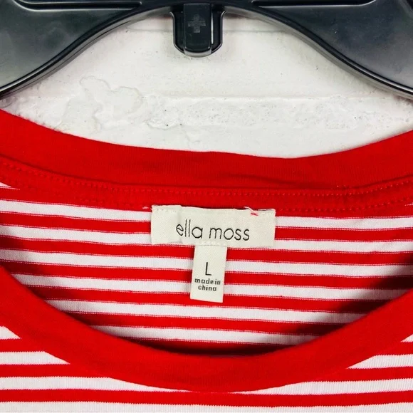 Ella Moss Red and White Striped  cotton short sleeve Tee size large - Picture 6 of 12